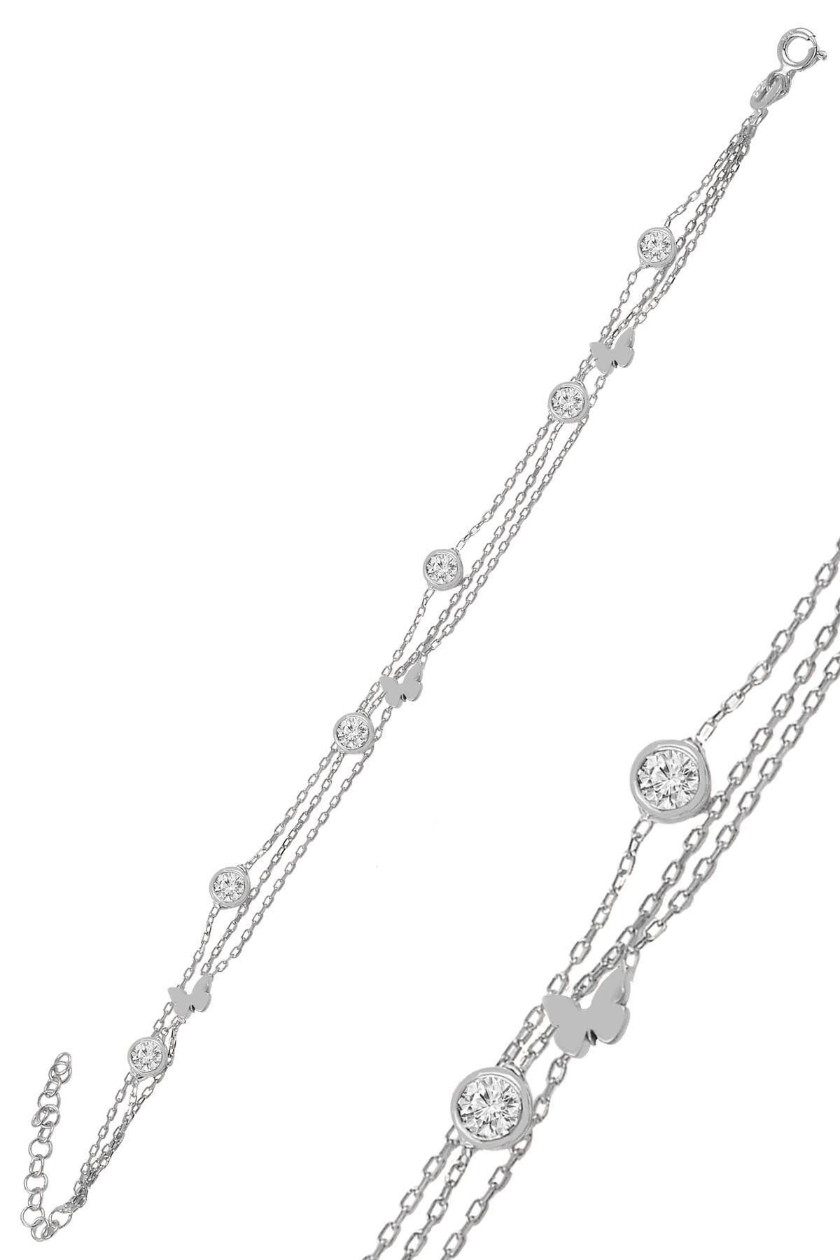 Gümüş rodyumlu zirkon taşlı kelebek figürlü bileklik SGTL11012RODAJ