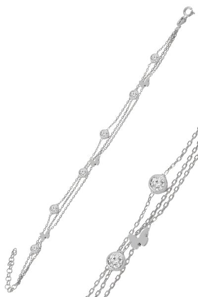 Gümüş rodyumlu zirkon taşlı kelebek figürlü bileklik SGTL11012RODAJ