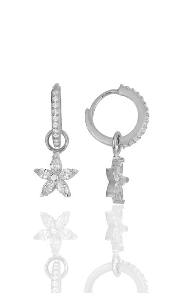 Gümüş rodyumlu  zirkon taşlı lotus çiçeği küpe SGTL11942RODAJ