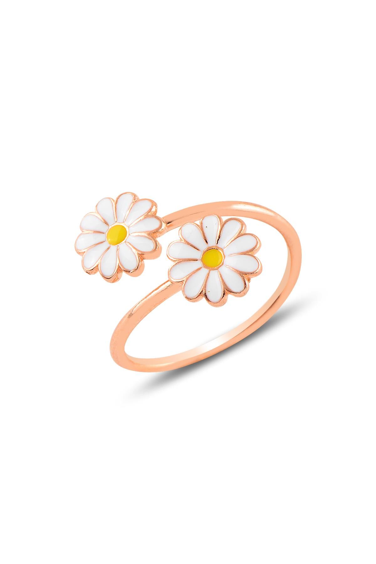 Gümüş rose mineli çift papatya yüzük SGTL10986ROSE