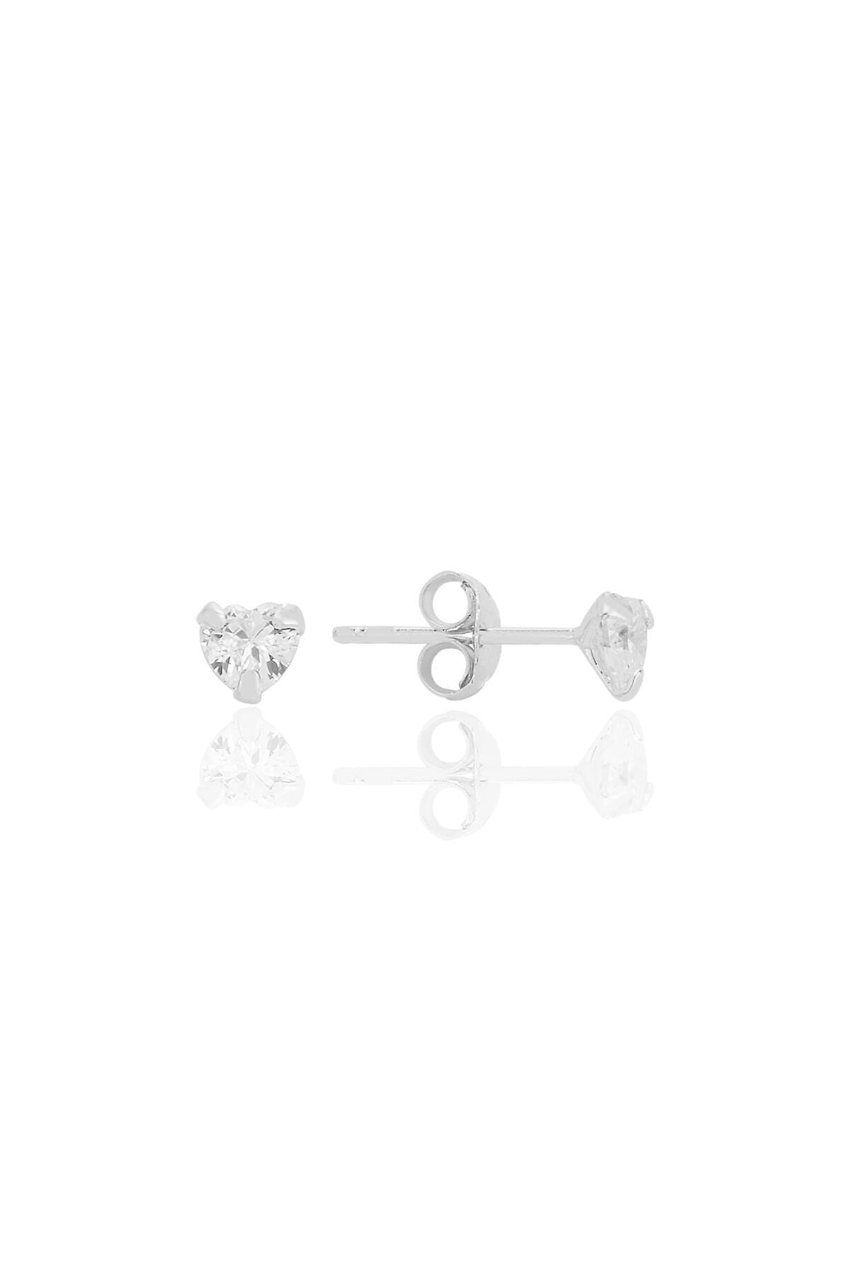 Gümüş zirkon taşlı, kalp kesim 4 mm tektaş küpe SGTL12739RODAJ