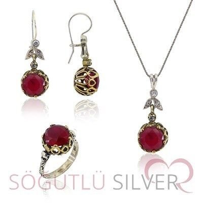 kök yakut taşlı otantik üçlü set SGTL3181