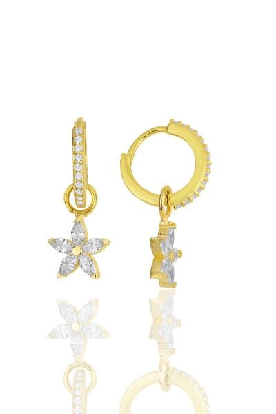 Gümüş altın yaldızlı zirkon taşlı lotus çiçeği küpe SGTL11942GOLD