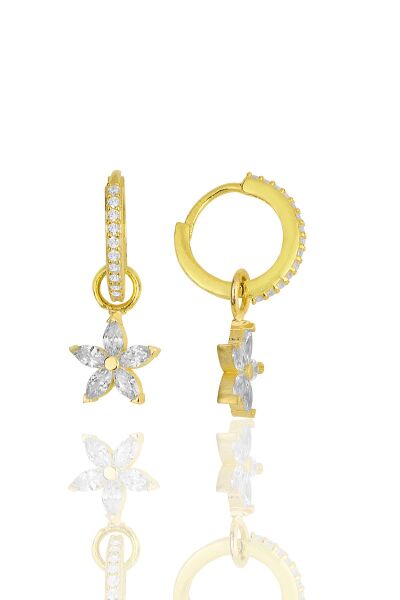 Gümüş altın yaldızlı zirkon taşlı lotus çiçeği küpe SGTL11942GOLD