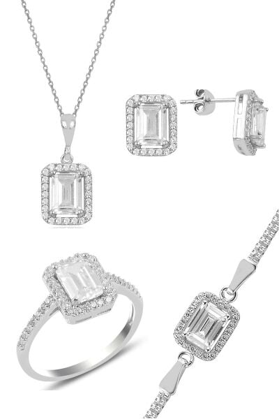 Gümüş baget taşlı dörtlü set SGTL11010RODAJ