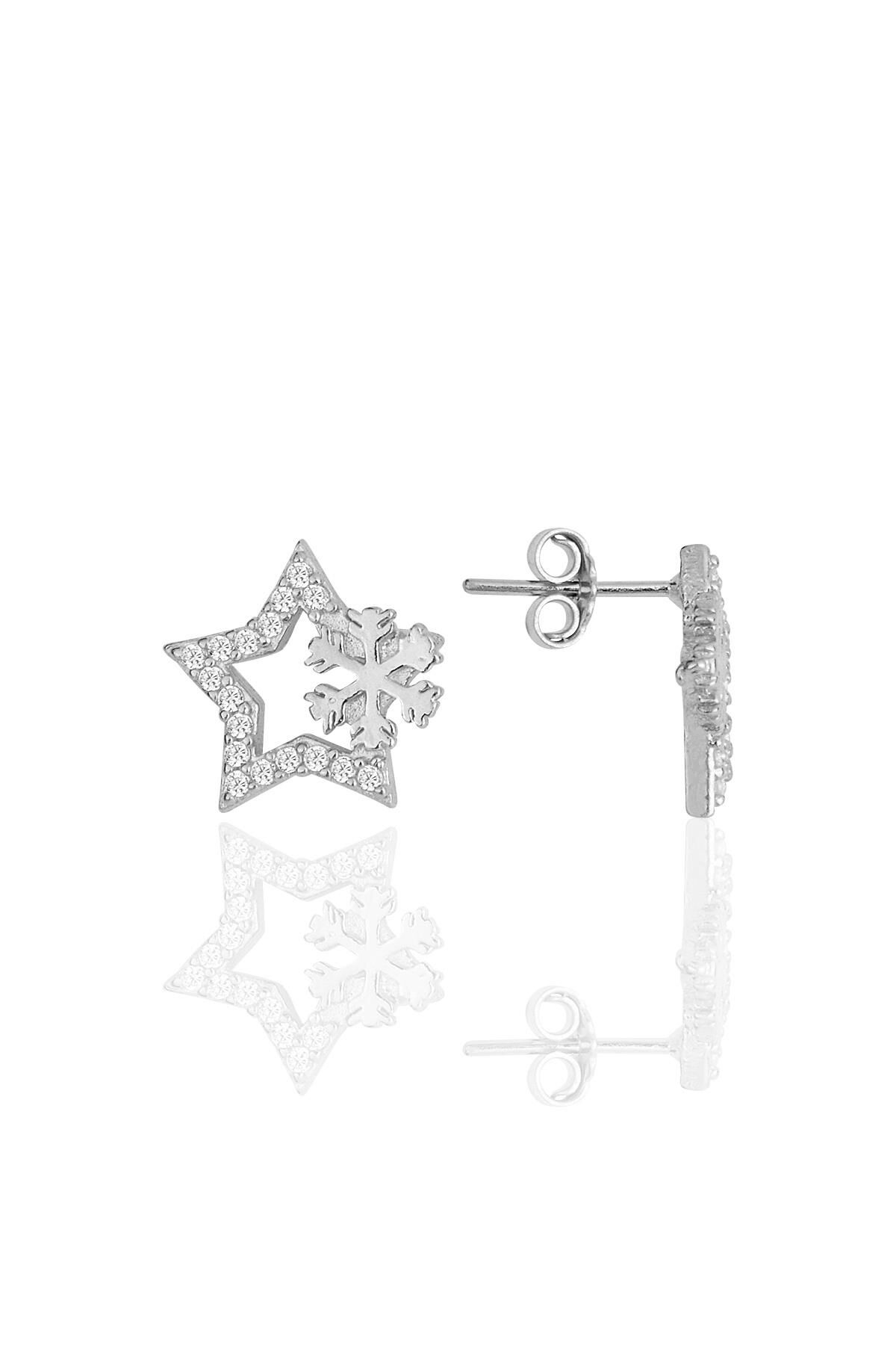 Gümüş rodyumlu zirkon taşlı karteneli yıldız küpe SGTL11843RODAJ