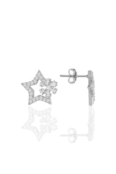Gümüş rodyumlu zirkon taşlı karteneli yıldız küpe SGTL11843RODAJ