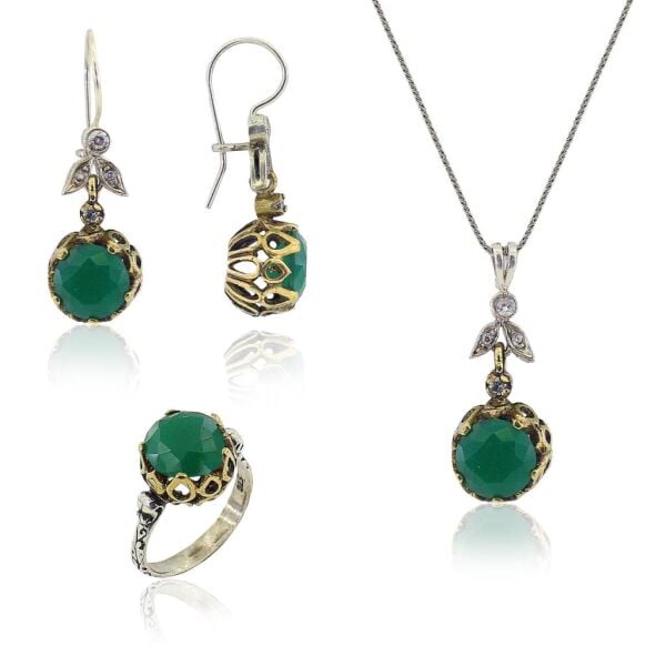 kök zümrüt taşlı otantik üçlü set SGTL3180