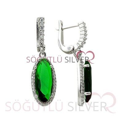 RODYUMLU YEŞİL TAŞLI  ÜÇLÜ SET set8534