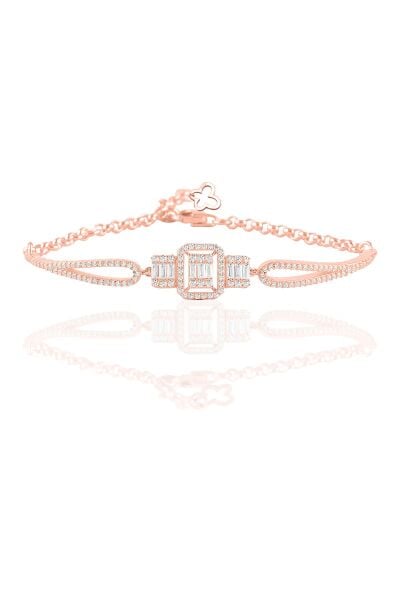 Gümüş rose baget  taşlı bilezik SGTL11735ROSE