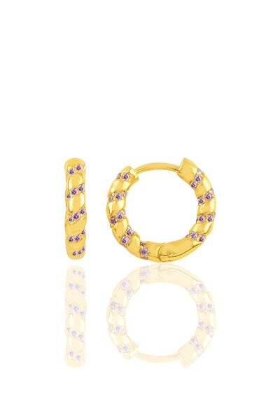 Gümüş altın yaldızlı ametis taşlı özel tasarım halka küpe SGTL10269GOLDMOR