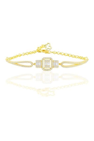 Gümüş  altın yaldızlı  baget taşlı bilezik SGTL11735GOLD