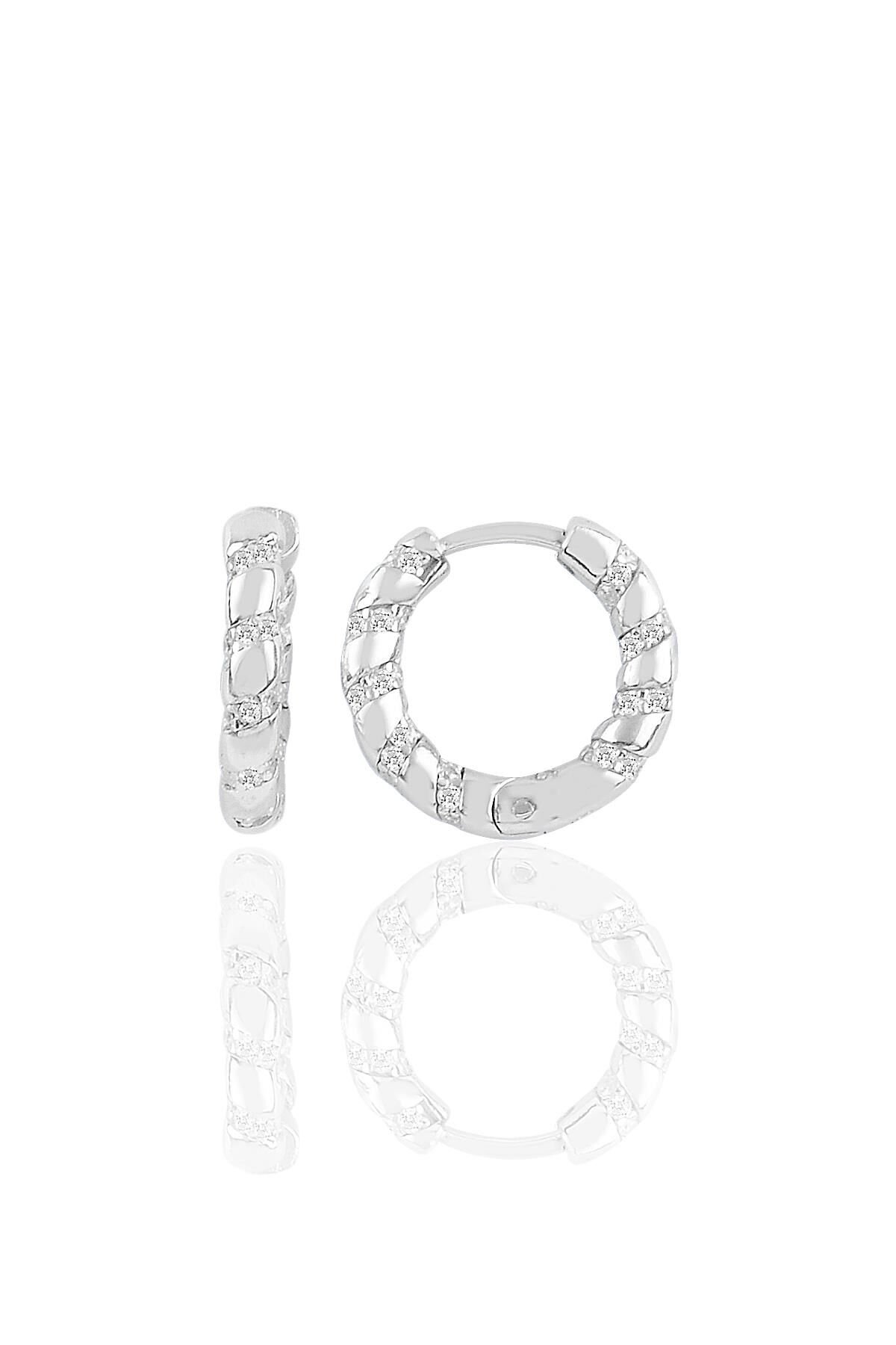 Gümüş rodyumlu zirkon taşlı özel tasarım halka küpe SGTL10269RODAJ