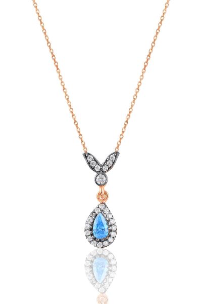 Gümüş rose akuamarin taşlı damla üçlü set  SGTL10988MAVI