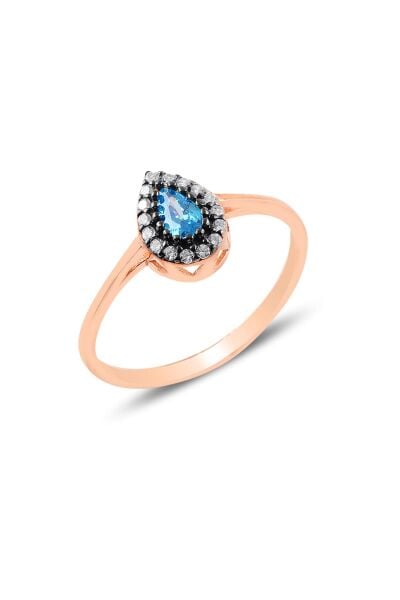 Gümüş rose akuamarin taşlı damla üçlü set  SGTL10988MAVI