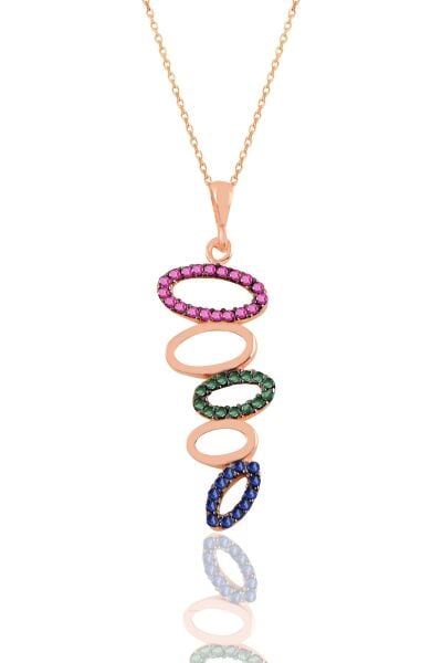 Gümüş rose renkli taşlı olimpiyat kolye SGTL11199RENKLI