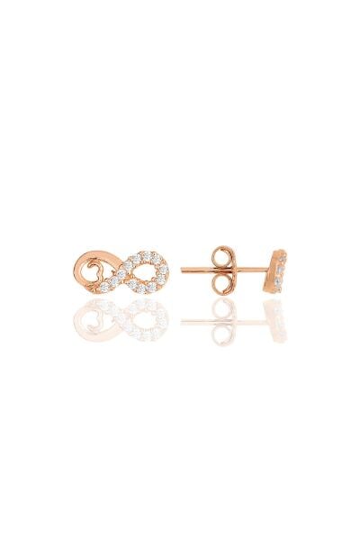 Gümüş rose zirkon taşlı kalp sonsuzluk küpe SGTL11842ROSE