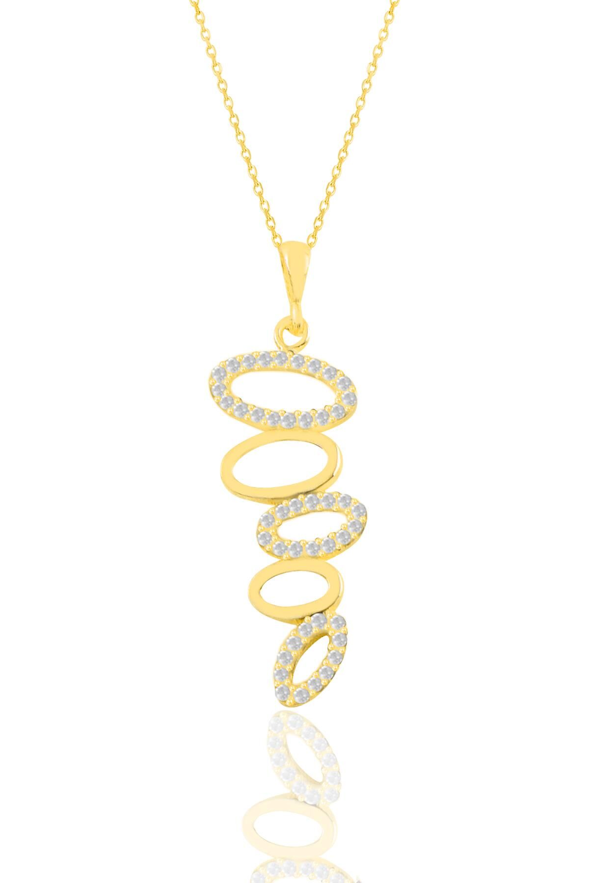 Gümüş altın yaldızlı zirkon taşlı olimpiyat kolye SGTL11199GOLD