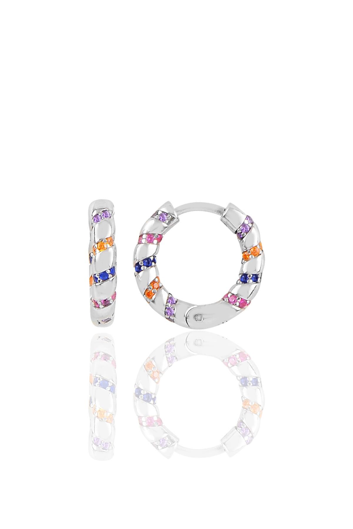 Gümüş rodyumlu renkli taşlı özel tasarım halka küpe SGTL10269RODAJRENKLI