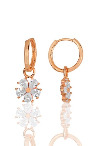 Gümüş rose zirkon taşlı çiçek küpe SGTL11940ROSE