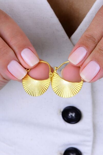 Gümüş altın yaldızlı yelpaze modeli rayna küpe SGTL12994GOLD