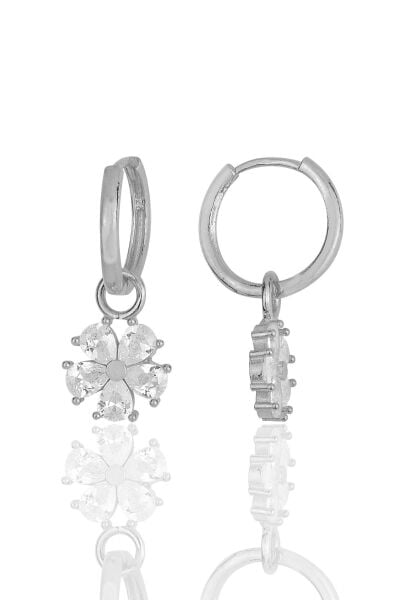 Gümüş rodyumlu  zirkon taşlı çiçek küpe SGTL11940RODAJ