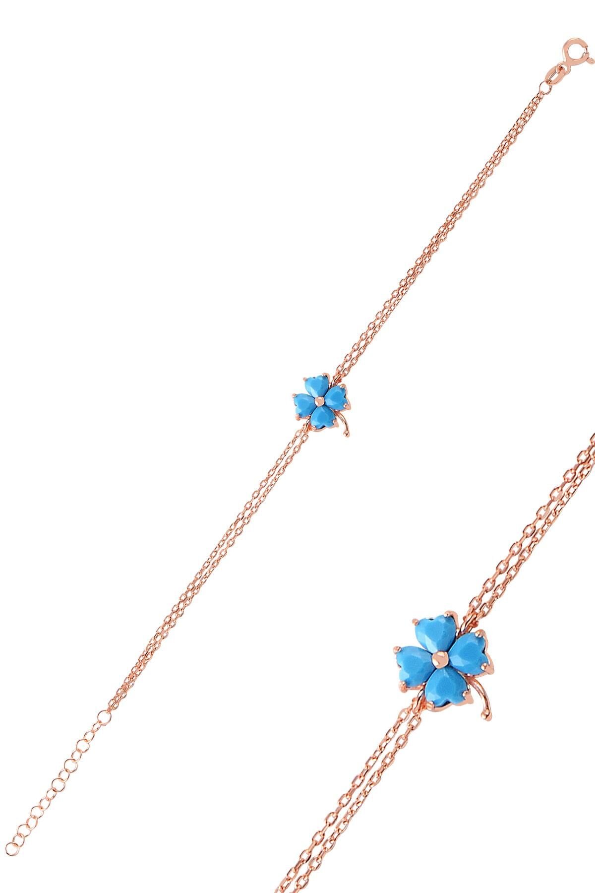 Gümüş Turkuaz taşlı yonca bileklik SGTL9674