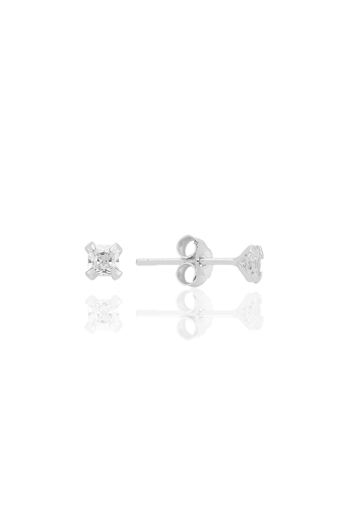 Gümüş zirkon taşlı, kare (Prenses) kesim 3 mm tektaş küpe SGTL12741RODAJ