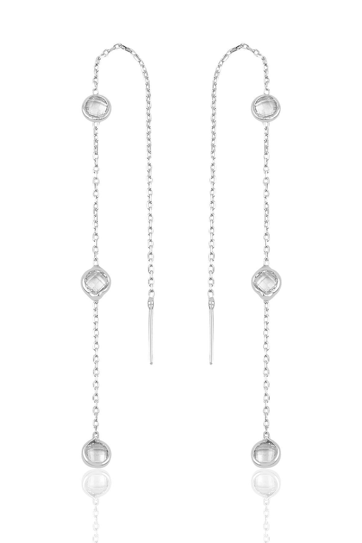 Gümüş 3 taşlı zincirli küpe SGTL9860RODAJ