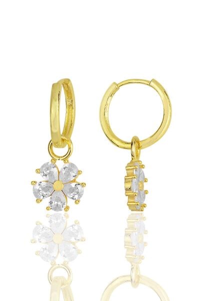 Gümüş altın yaldızlı zirkon taşlı çiçek küpe SGTL11940GOLD
