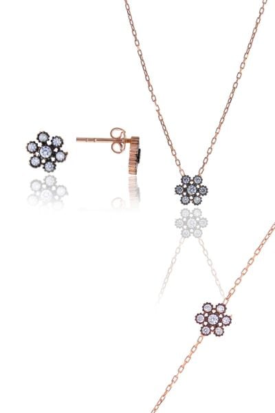 Gümüş elmas montürlü çiçek üçlü set SGTL10504SET