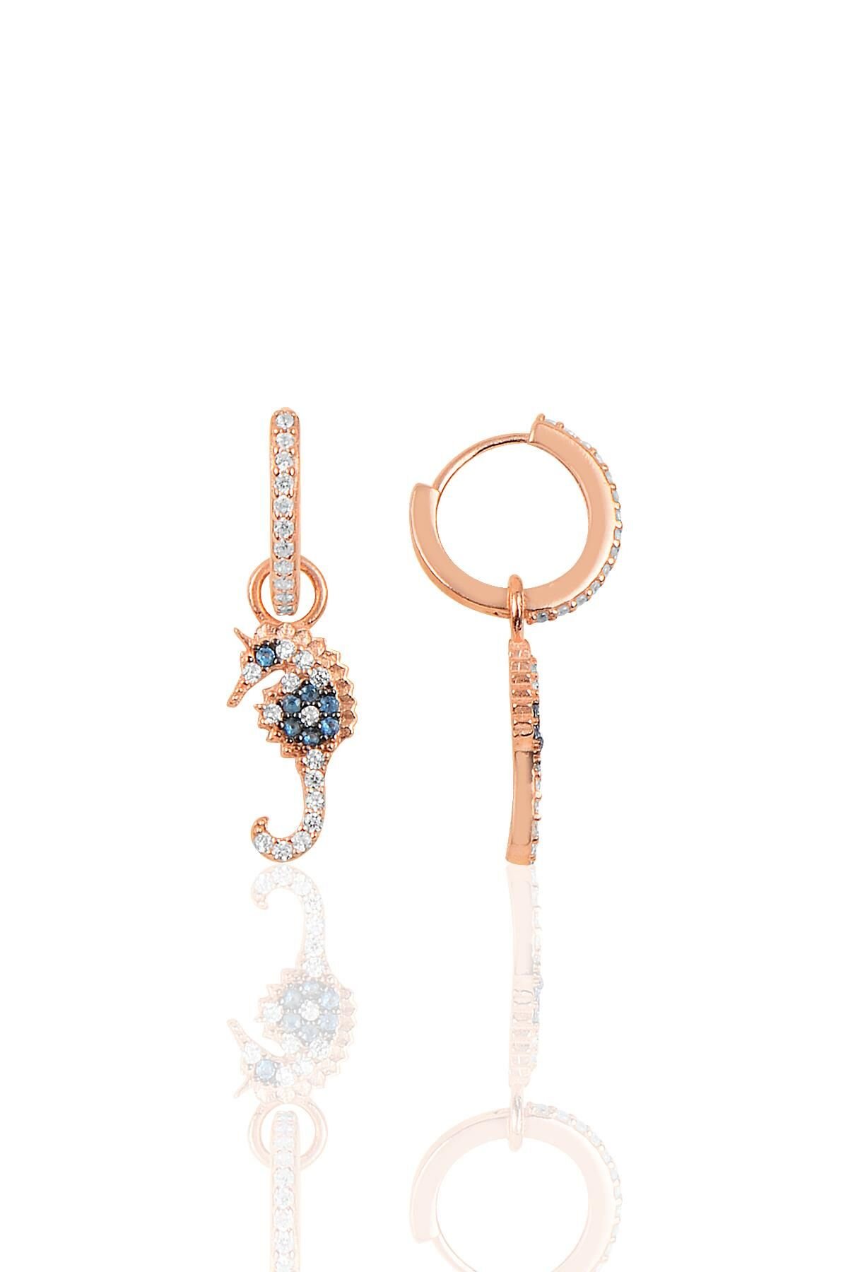 Gümüş rose zirkon taşlı deniz atı küpe SGTL10262DNZA