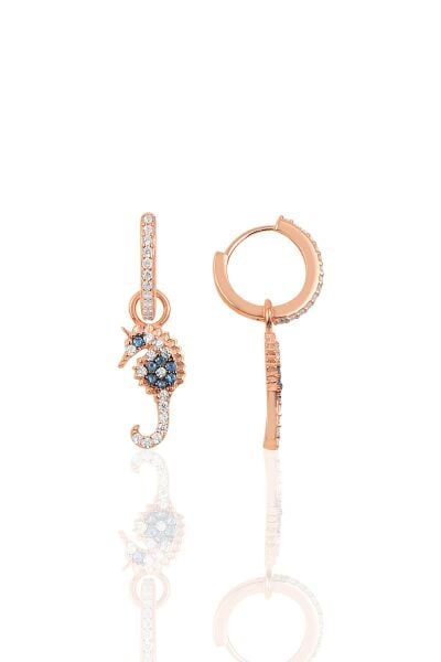 Gümüş rose zirkon taşlı deniz atı küpe SGTL10262DNZA