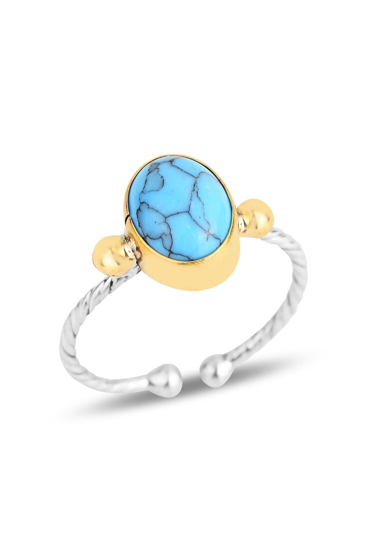 Gümüş turkuaz taşlı ayarlamalı otantik yüzük SGTL11841MAVI