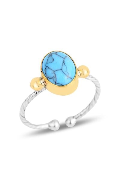 Gümüş turkuaz taşlı ayarlamalı otantik yüzük SGTL11841MAVI
