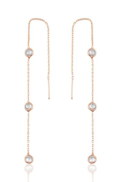Gümüş 3 taşlı zincirli küpe SGTL9860ROSE