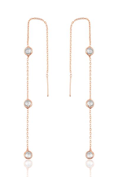 Gümüş 3 taşlı zincirli küpe SGTL9860ROSE