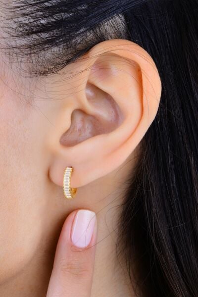 Gümüş altın yaldızlı baget kesim zirkon taşlı halka küpe SGTL12996GOLD