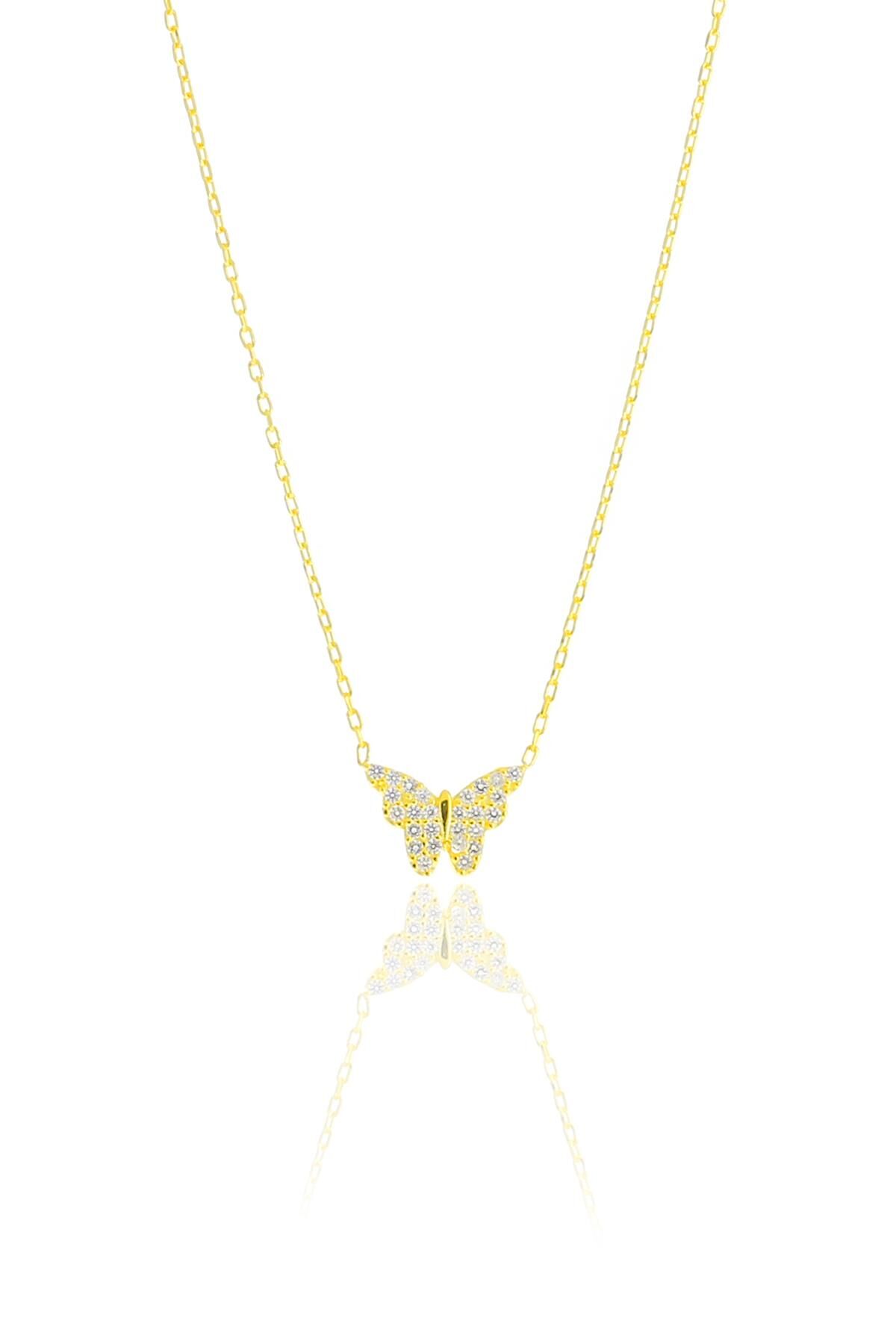 Gümüş altın yaldızlı kelebek kolye…  SGTL10505GOLD