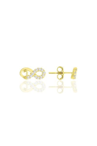 Gümüş altın yaldızlı zirkon taşlı kalp sonsuzluk küpe SGTL11842GOLD