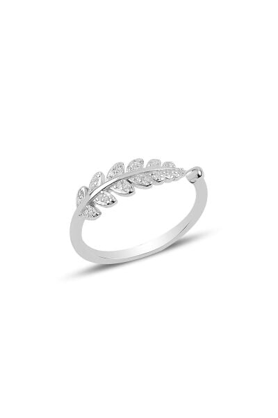 Gümüş rodyumlu zirkon taşlı ayarlamalı yaprak yüzük SGTL11732RODAJ