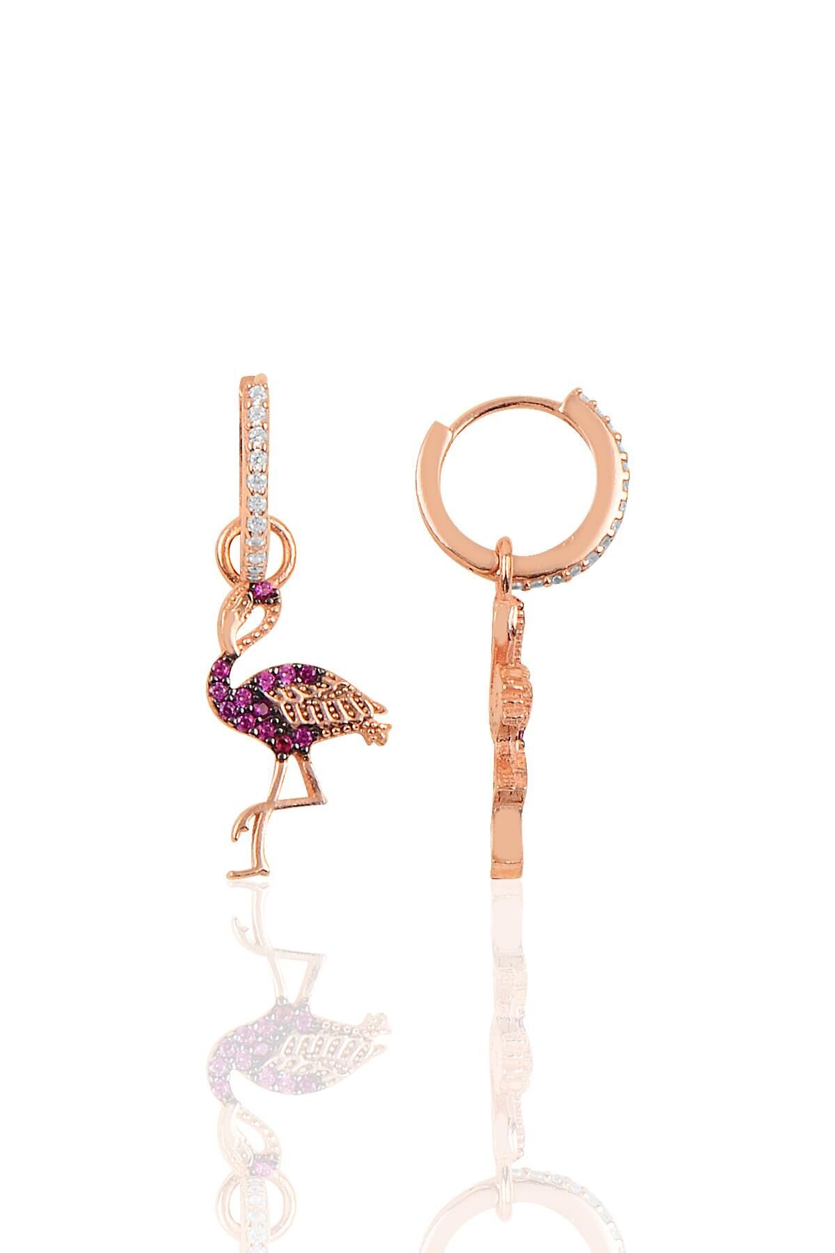 Gümüş rose zirkon taşlı flamingo küpe SGTL10262FLM