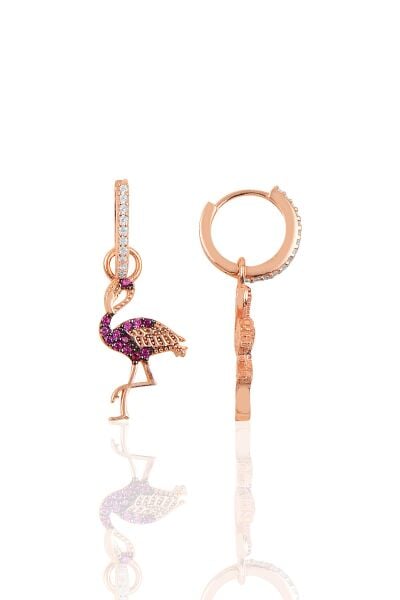 Gümüş rose zirkon taşlı flamingo küpe SGTL10262FLM