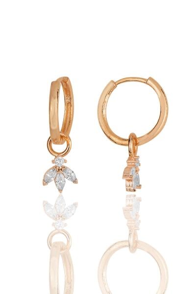 Gümüş rose zirkon üç taşlı lotus çiçeği küpe SGTL11939ROSE