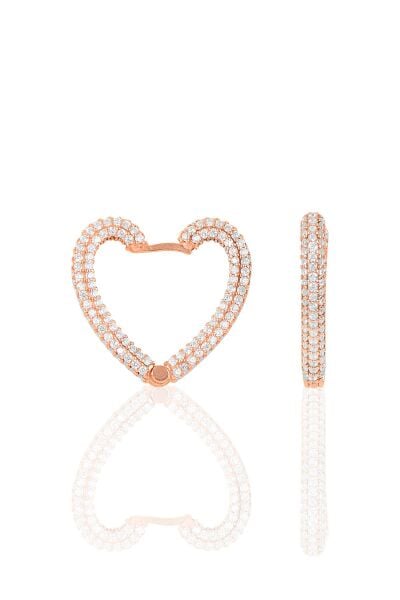 Gümüş zirkon  taşlı büyük kalp küpe SGTL10274BEYAZ