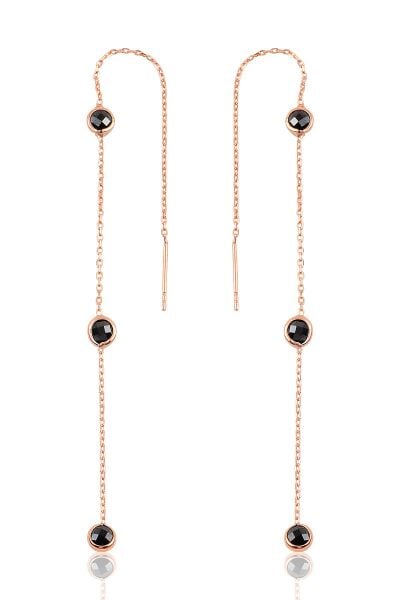 Gümüş 3 taşlı zincirli küpe SGTL9860SİYAH