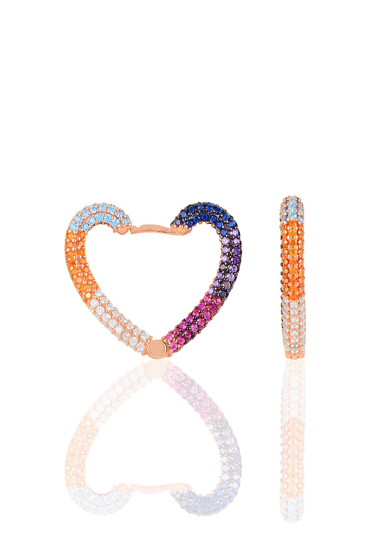 Gümüş renkli  taşlı büyük kalp küpe SGTL10274RENKLI