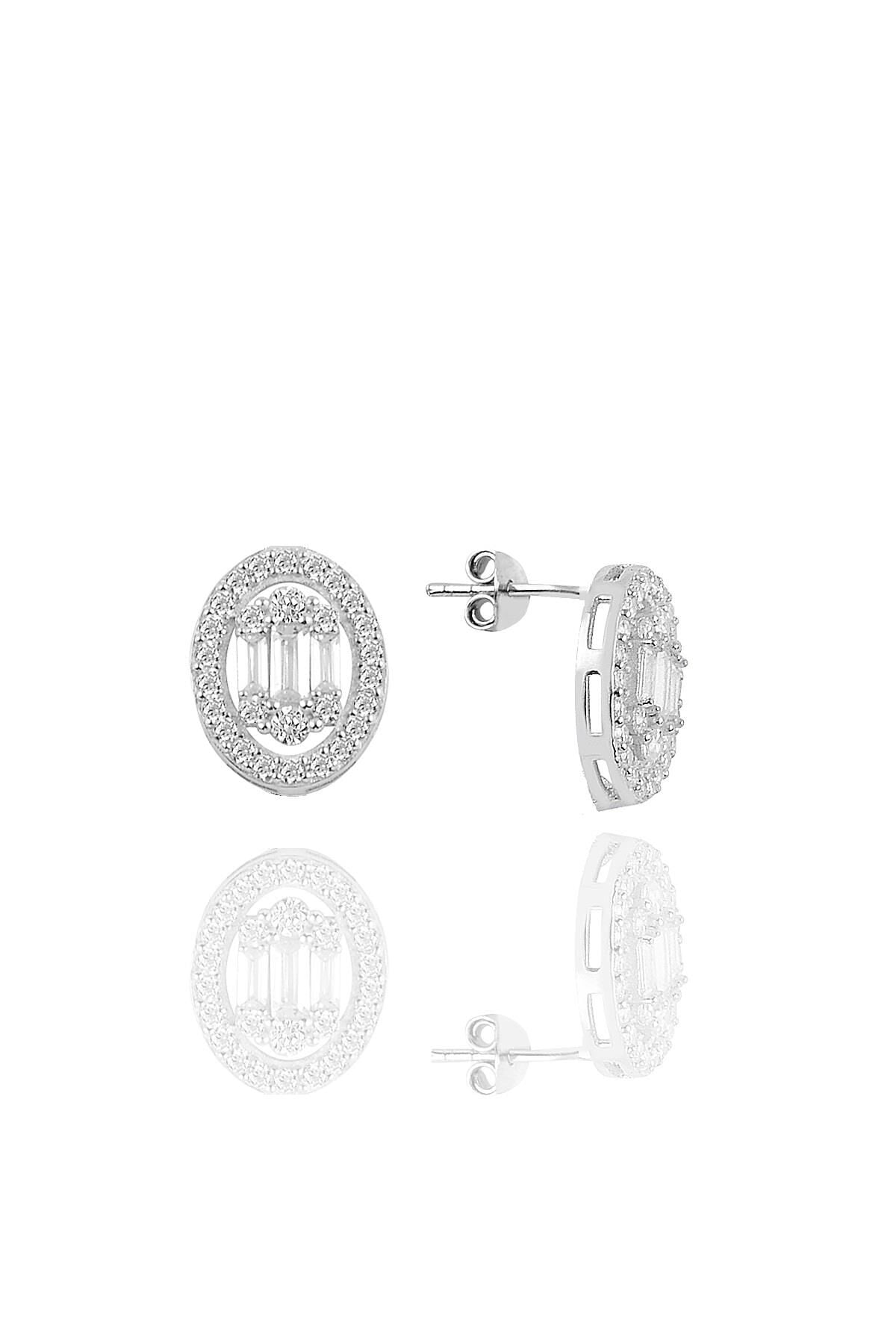 Gümüş rodyumlu oval gümüş baget taşlı kupe SGTL10744KUPE