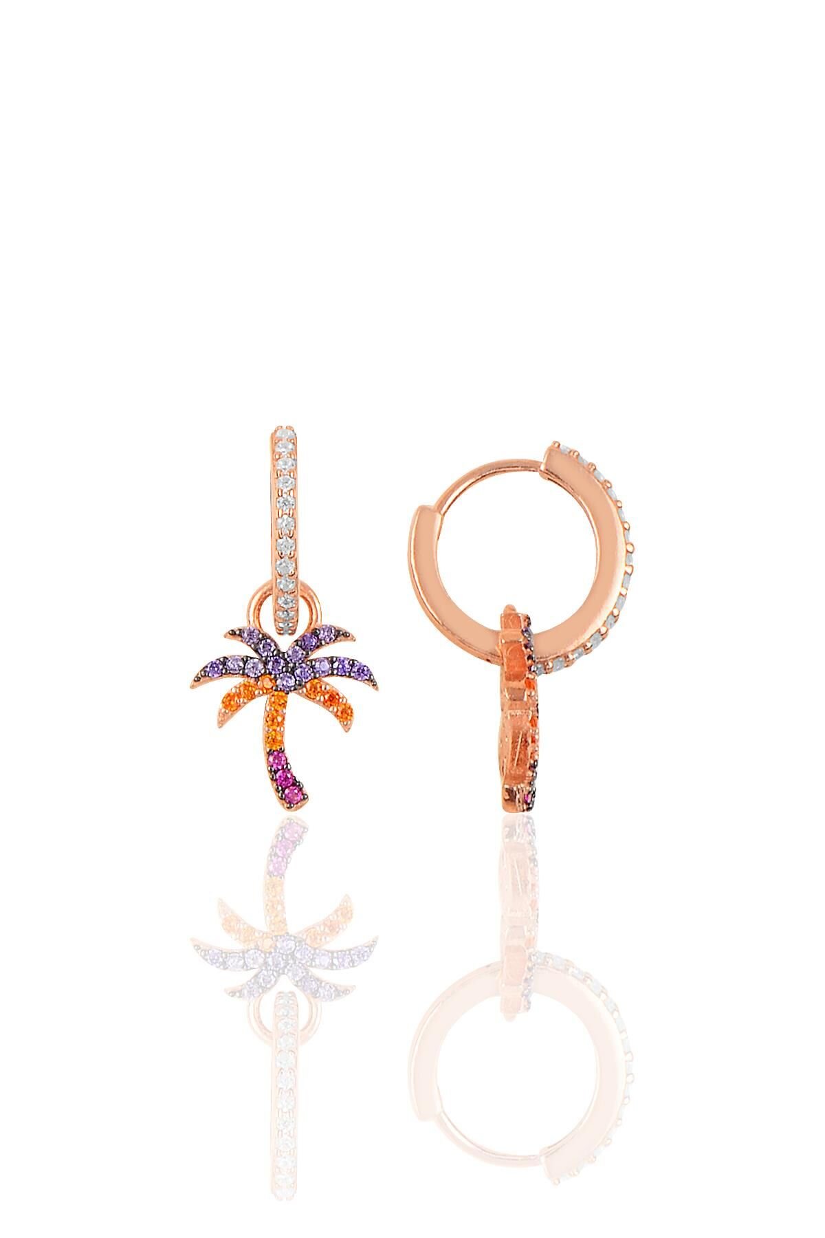 Gümüş rose zirkon taşlı palmiye küpe SGTL10262PLM