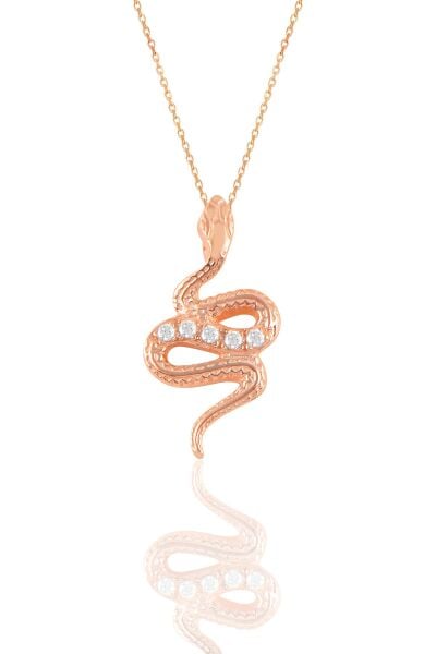 Gümüş rose  zirkon taşlı yılan kolye SGTL11194ROSE